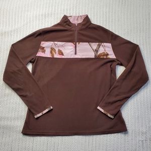 Habit Pullover Girls LARGE Brown Pink Camouflage Half Zip Fleece Long Sleeve